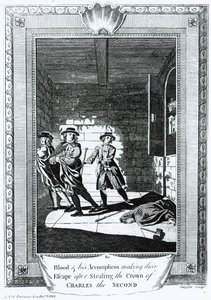 Blood und seine Komplizen fliehen nach dem Diebstahl der Krone von Charles II, 1793